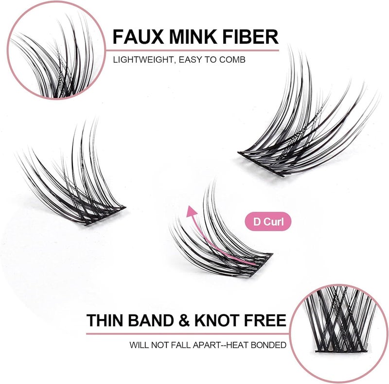 Fenshine Cluster Lashes Individual Lashes Wide Stem 168 PCS D Curl 9-16mm Length DIY Eyelash Extension Individual Soft False for Personal Use at Home - Image 3